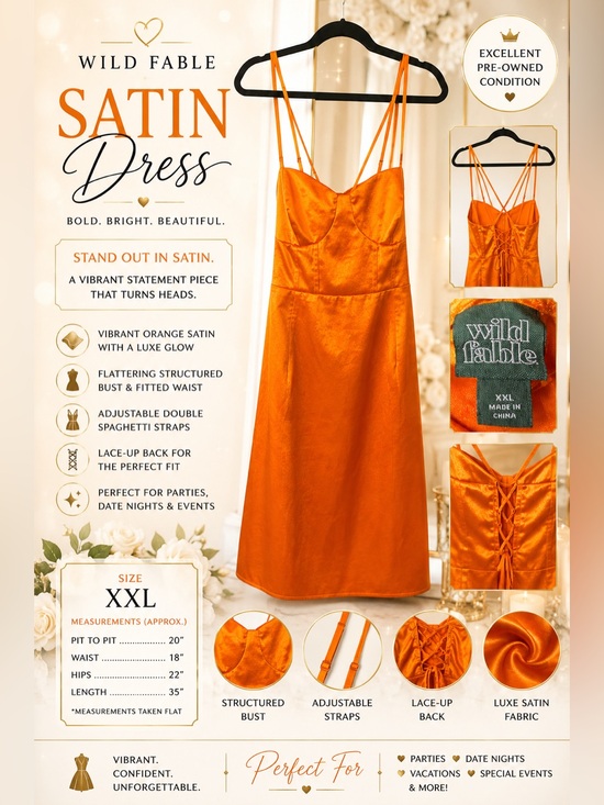 Dresses & Skirts - Wild Fable Orange Satin Lace-Up Dress XXL | Vibrant Statement Piece